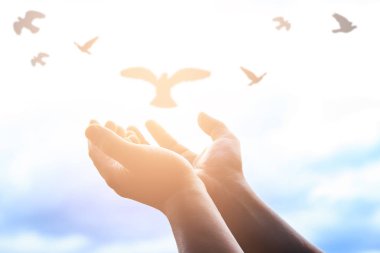 İnsan elinin hurma ibadet kadar açın. Eucharist terapi Katolik Paskalya tövbe yardım Tanrı korusun dua zihin ödünç verdi. Hıristiyan ibadet kavramı arka plan.