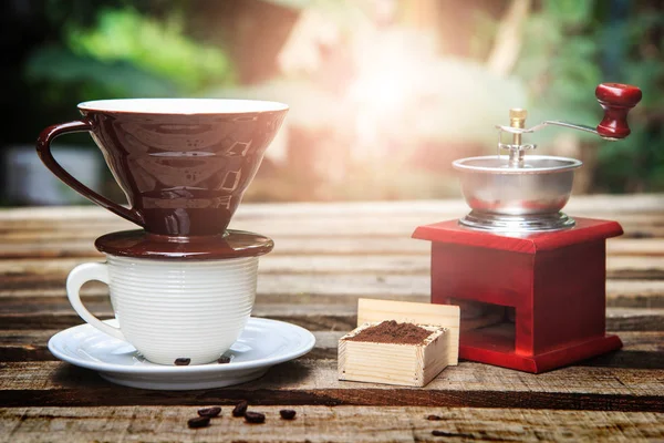 drip coffee set with nature background. food and drink in relax