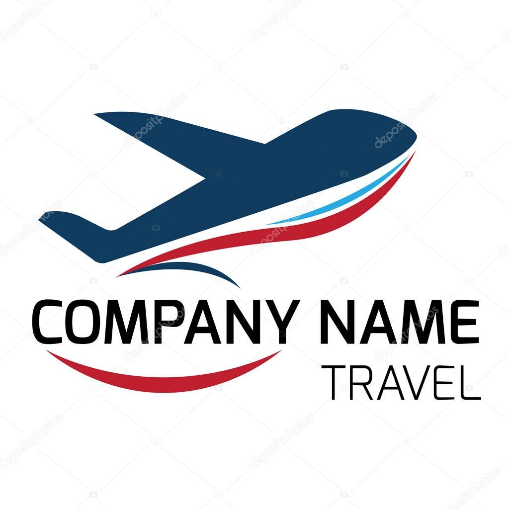 travel logo that have a plane flying around travel text. vector 