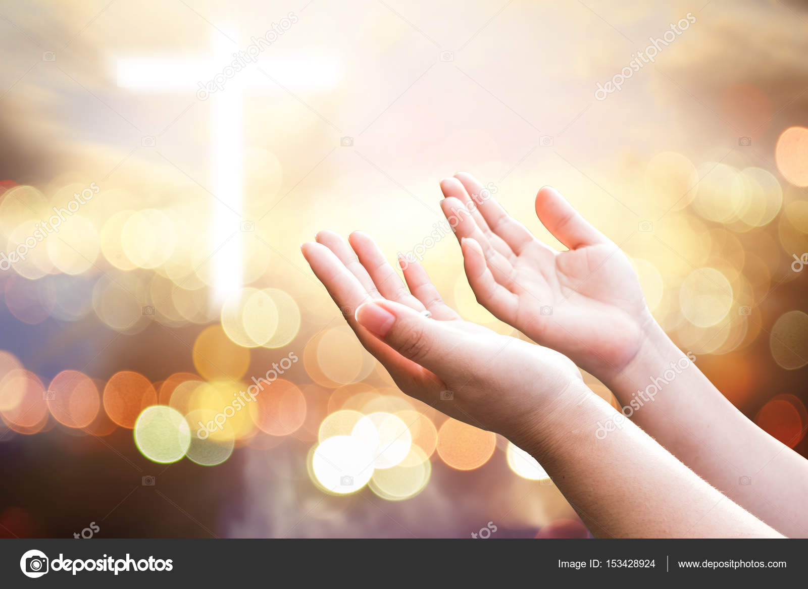 Human hands open palm up worship. Eucharist Therapy Bless God He Stock  Photo by ©artitcom 153428924