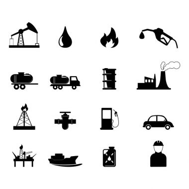 Petrol ve rafineri sanayi Icons set. vektör çizim.