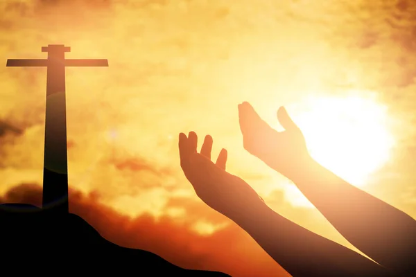 Human hands open palm up worship. Eucharist Therapy Bless God He — Stock Photo, Image