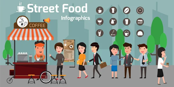 Vector of street food coffee cart / shop and espresso machine with — стоковый вектор