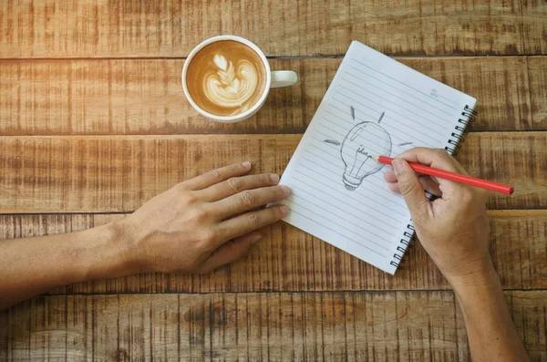 Bovenaanzicht Van Het Bureau Koffie Latte Art Opmerking Pad Met — Stockfoto