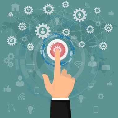 İnsan eli uygulama düğme simgeleri iş basarak. iş 