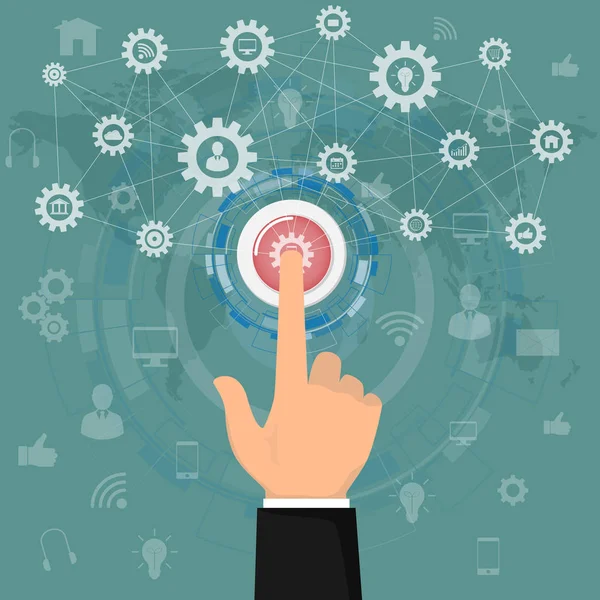 İnsan eli uygulama düğme simgeleri iş basarak. iş 