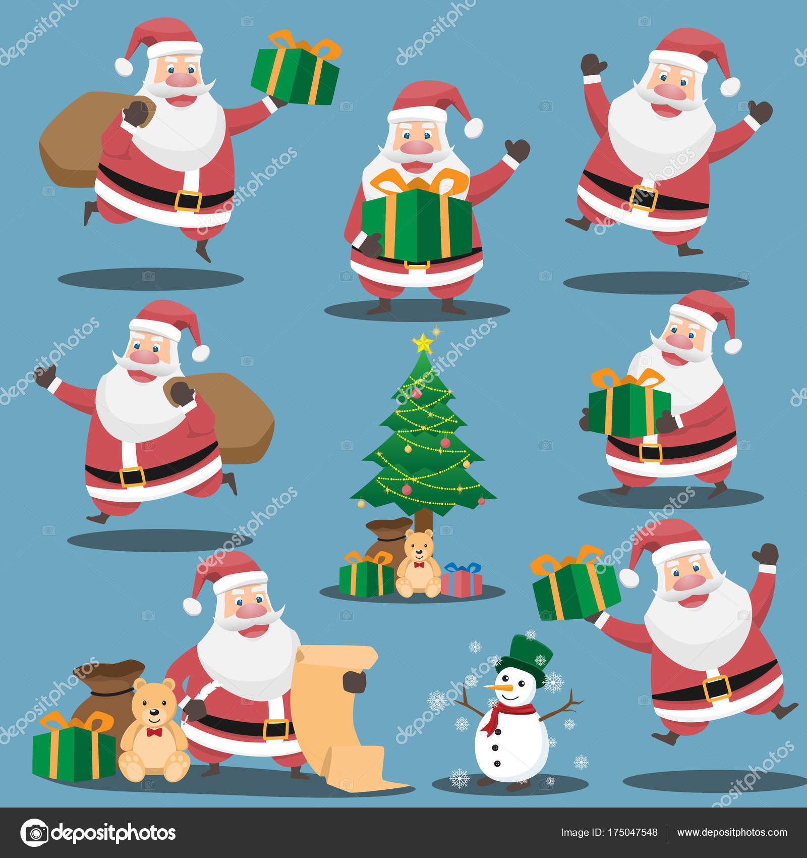Christmas Santa Claus. Grappige Kerstman In Verschillende Poses Instellen Vectorafbeelding Door © Artitcom ⬇ Vectorstock #175047548