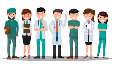 Reklam için çeşitli poz doktor ve hemşire tıbbi kümesinde veya 