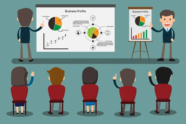 ビジネスマン、presentati を与えるのビジネス概念図 — ストックベクタ