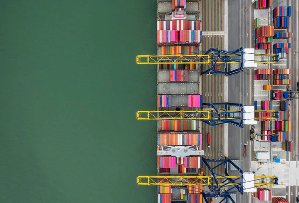 Aerial view sea port Container cargo loading ship in import expo — Stock Photo, Image