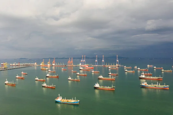 Aerial view of the ship carrying the lpg and oil tanker in the s