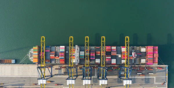 Aerial view container ship to sea port loading container for imp — Stock Photo, Image