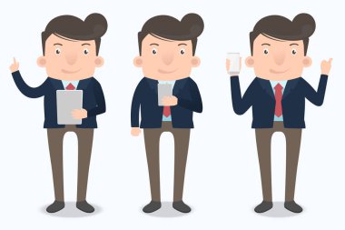 Komik çizgi film ve mutlu iş adamı karakteri.