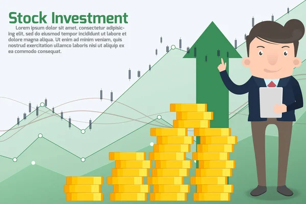 Investice do akcií mají koncept zisku. Marketing man doing act — Stockový vektor