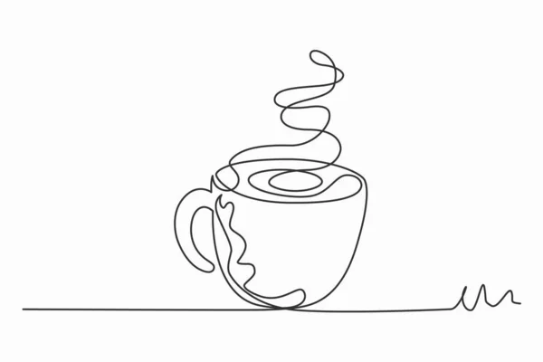 Continuous line art or One Line Drawing of hot coffee and smoke, — 스톡 벡터