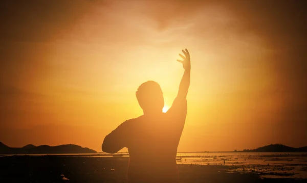 Las Manos Humanas Abren Culto Palma Terapia Eucarística Bendice Dios — Foto de Stock