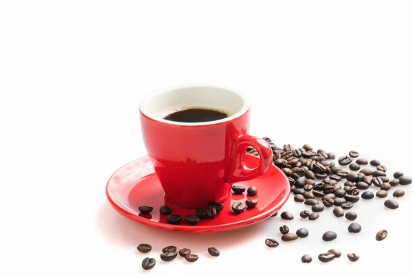 Hot Coffee Cup Bonen Een Witte Achtergrond Koffie Ontbijt Ochtend — Stockfoto