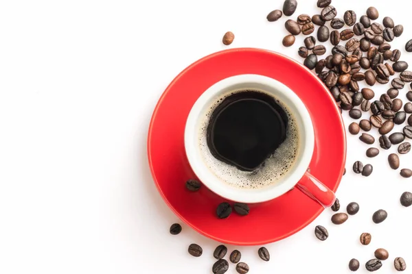 Hot Coffee Cup Bonen Een Witte Achtergrond Koffie Ontbijt Ochtend — Stockfoto