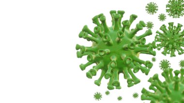 Arkaplanda bir virüsün 3 boyutlu görüntüsü, Coronavirus 2019-nCov, Roman Coronavirüs konsepti ve Asya gribi veya