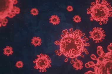 Arkaplanda bir virüsün 3 boyutlu görüntüsü, Coronavirus 2019-nCov, Roman Coronavirüs konsepti ve Asya gribi veya