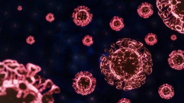 Arkaplanda bir virüsün 3 boyutlu görüntüsü, Coronavirus 2019-nCov, Roman Coronavirüs konsepti ve Asya gribi veya
