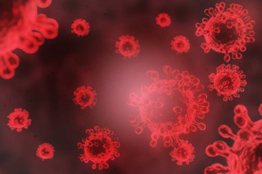 Arkaplanda bir virüsün 3 boyutlu görüntüsü, Coronavirus 2019-nCov, Roman Coronavirüs konsepti ve Asya gribi veya