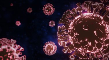 Arkaplanda bir virüsün 3 boyutlu görüntüsü, Coronavirus 2019-nCov, Roman Coronavirüs konsepti ve Asya gribi veya