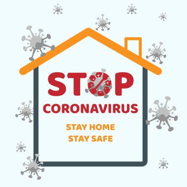 Sosyal bilinçlendirme kampanyası, Coronavirus ya da Covid-19 salgınını durdurun. Aile gülümsüyor ve evde birlikte kalıyorlar. Evde kal. Kendine dikkat et. sağlık ve tıbbi vektör illüstrasyonu.