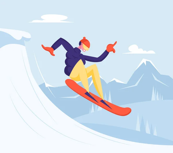 Winter Vacation Extreme Sports Activity and Entertainment. Young Sportsman Dressed in Winter Clothes — Stock Vector