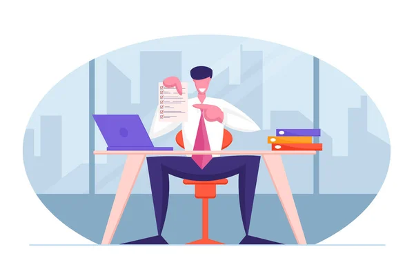 Concepto de contrato de negocios. Smiling Businessman or Lawyer Consultant in Formalwear Sitting at Desk with Laptop in Office — Vector de stock