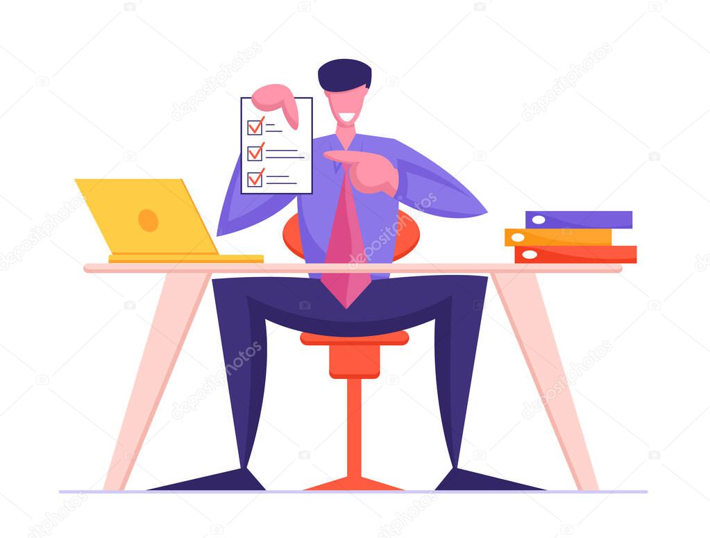 Business Contract Signing Concept. Business Man Holding Finance or Law Paper Document with Check Marks