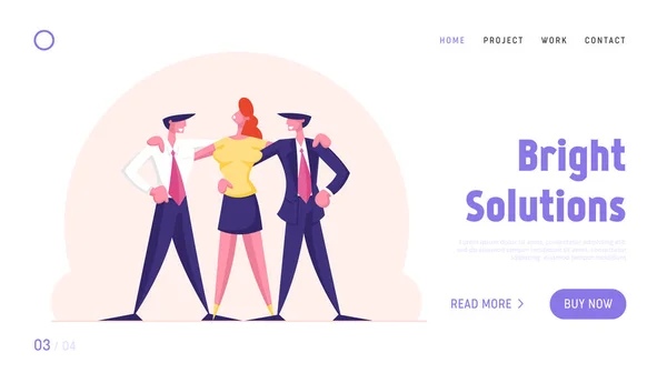Managers Team Perfect Teamworking Group Website Landing Page. Joyful Businessmen and Businesswoman Characters Creative Successful Office Employees Web Page Banner. Cartoon Flat Vector Illustration — 스톡 벡터