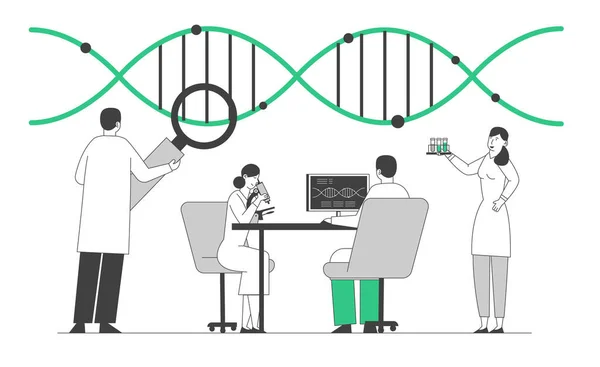 Laboratory Research or Experiment Process. Medicine Genetic Technology. Scientists Working with Dna Structure — 图库矢量图片