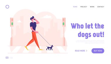 Evcil Hayvan Sitesi İniş Sayfası ile Gezintiye Çıkmak. Zebra Web Sayfası Banner ile yaya geçidinde yürüyen akıllı telefondan konuşan rahat yayalar. Çizgi film Düz Vektör İllüstrasyonu