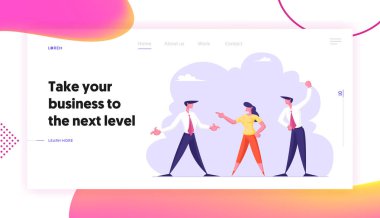 Liderlik için savaş Web sitesi İniş Sayfası. İş Adamları ve İş Kadını Düşmanları ya da Muhalifler Tartışıyor ve Birbirlerine Bakıyorlar. Meslektaşlar tartışmalı web sayfası afişi. Çizgi film Düz Vektör İllüstrasyonu