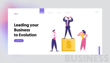 En İyi Çalışan Yönetici Web Sitesi İniş Sayfası. İş adamı Altın Kazananlar 'ın üzerinde duruyor Yaya Güç ve Kasları Gösterin. En Büyük Mali Sonuçlar Web Sayfası Afişi. Çizgi film Düz Vektör İllüstrasyonu