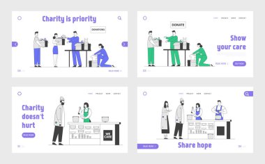 Yardım ve Bağış Merkezi Web Sitesi İniş Sayfası Seti. Karmaşık Yaşam Durumunda Yoksul Ailelere Gönüllü Yardım