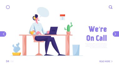 Müşteri Destek Servisi İniş Sayfası. Hotline Sohbet Danışmanı. Müşteri, Telemarketer. Çağrı Merkezi Teknik Profesyonel Resepsiyonist Web Sayfası Afişi. Çizgi film Düz Vektör İllüstrasyonu