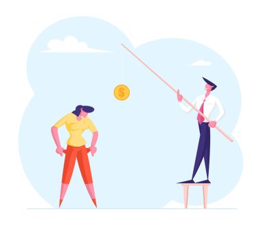 Ekonomik Kredi Ödemede Sorun İflas. Ödenmemiş Borç Gösterisi ile Ofis İşçisi Yem Madeni Para ile İşadamı Tutma Çubuğu 'na Baskı Yaptı. Bütçe Çökme Çizgi Filmi Düz Vektör İllüstrasyonu