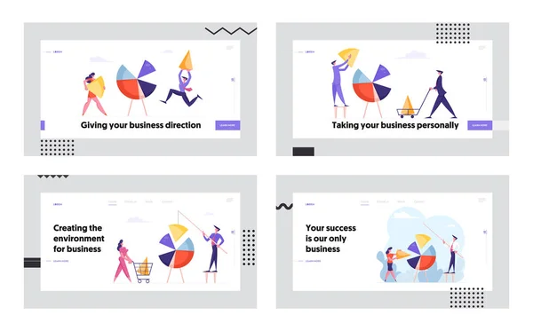 Корпоративна фінансова статистика Аналіз співпраці Веб-сайт Landing Page. Ділові люди Персонажі Налаштування величезного аналізу даних Pie Chat, Teamwork Web Page Banner. Мультфільм плоский Векторні ілюстрації — стоковий вектор
