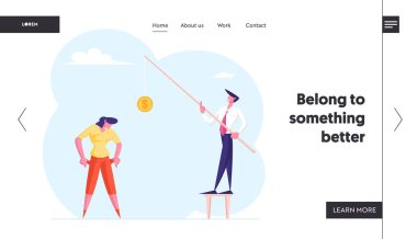 Ekonomik Kredi Ödeme Sorunu, İflas Sitesi İniş Sayfası. Ofis İşçisi Boş Cepleri Para Bütçesi Toplama Web Sayfası Çizgi Filmi Düz Vektör İllüstrasyonuyla İşadamı Tutucu Rod 'a Gösteriyor