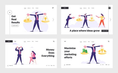 Kârlı Önsezi, Ağırlık Dengesi Web Sitesi İniş Sayfası Ayarları. Kalabalık Finansman Projesi Sponsorluğu. Ölçekli Girişimci, Business Winner Power Show Web Sayfası Afişi. Çizgi film Düz Vektör İllüstrasyonu
