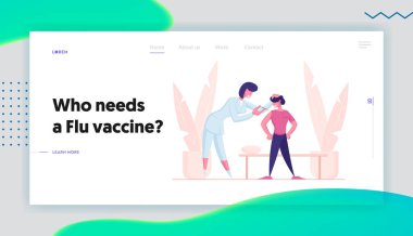 Çocuk Aşılama, Bağışıklık Prosedürü Web Sitesi İniş Sayfası. Kadın Doktor Çocuğa İğne Yaptı. Medic Shoot Medicine in Boy Omuz Web Sayfası Afişi. Çizgi film Düz Vektör İllüstrasyonu