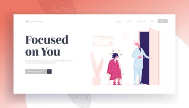 Doktor Randevu ve Tedavi Sitesi İniş Sayfası. Ağzında termometre olan bornozlu Haggard Kadını Klinikte Oturuyor veya Hastane Salonu Bekleme Web Sayfası Afişi. Çizgi film Düz Vektör İllüstrasyonu