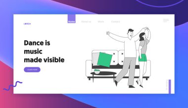 Çift Dans Etme Partisi Web Sitesi İniş Sayfası. Ortaklar. Erkek ve Kadın Kandırma, Müzikle Dans, Hareket Eden Vücut. Sevgiler ve Sempati Web Sayfası Afişi. Çizgi film Düz Vektör İllüstrasyonu, Satır Sanatı
