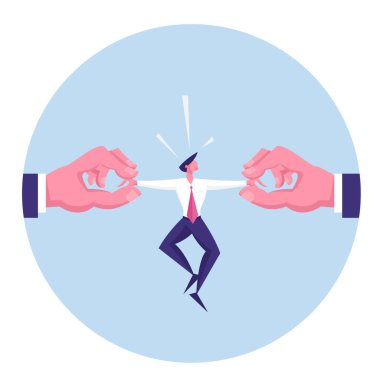 Muazzam İnsan Eli Karşıt Taraflarda Silahlarla İşadamını Çekiyor. Son teslim tarihi, aşırı çalışma durumu, Yüksek Kalite Profesyonel Uzman İş Konsepti 'nde aranıyor. Çizgi film Düz Vektör İllüstrasyonu