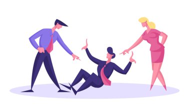 Kirli Numaralar ve Haksız Dövüşler Sinsi Meslektaşlar Konseptiyle. Ofis Hayatı Zayıf İşadamı Kızgın Meslektaşlar Çizgi Filmi Düz Vektör İllüstrasyonu Baskısı Altında Oturuyor