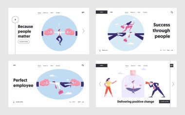 Working Overload, Deadline. Wanted High Quality Professional Website Landing Page Set. Huge Human Hands Pull Businessman at Opposite Sides. Man in Jar Web Page Banner. Cartoon Flat Vector Illustration