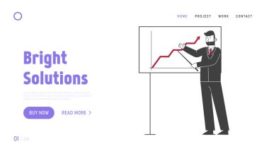 Sunum Konferansı, İş Buluşma Sitesi İniş Sayfası. Veri Analiz Çizelgesi Web Sayfası Banner ile Whiteboard 'da Antrenör Finansal Danışmanlık Veriyor. Çizgi film Düz Vektör İllüstrasyonu, Satır Sanatı