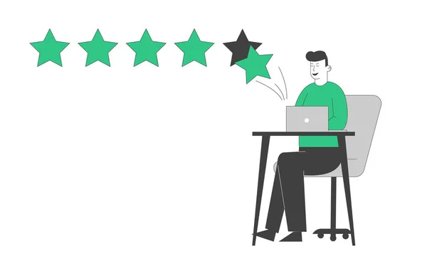 Ranglijst Evaluatie en Classificatie Concept. Zakenman Karakter Klik op Groene Sterren in PC om het tarief te verhogen, Beoordeling en feedback te geven voor Diensten op Internet. Lineaire vectorillustratie — Stockvector